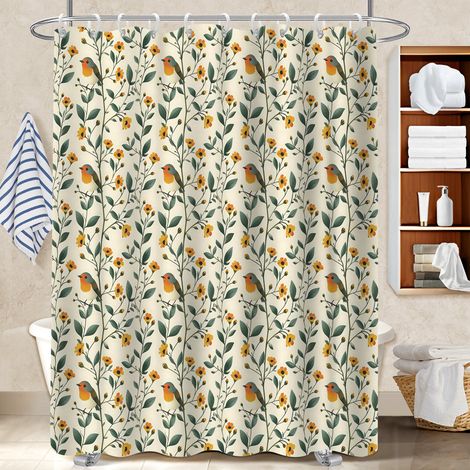 Ensemble rideau de douche polyester avec anneaux 180x180 lavable cache baignoire pour cabine de douche (1/5)
