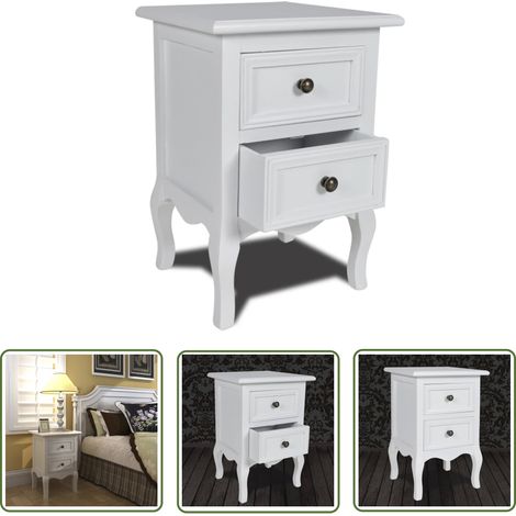The Living Store Nachttisch mit 2 Schubladen MDF Weiß - Nachtisch - Nachttisch Weiß - Schreibtischlampe - Wohnzimmer Deko - Bettkasten (1/5)