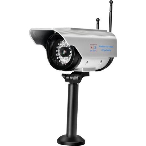 Fausse caméra LED à énergie solaire, Surveillance de sécurité extérieure, caméra factice argentée (1/5)