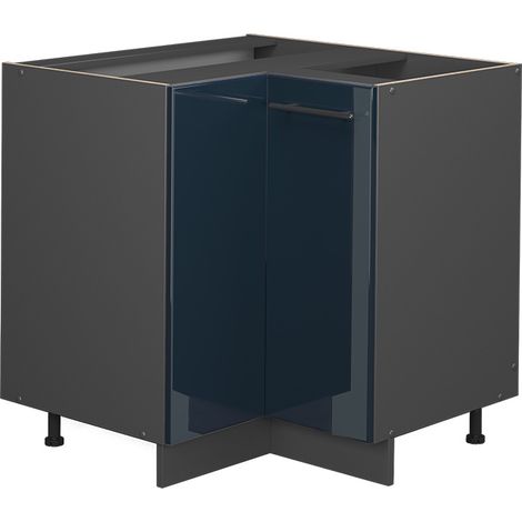 Mobile ad angolo cucina Fame-Line, Blu scuro lucido, 80.5 cm senza piano di lavoro, Vicco