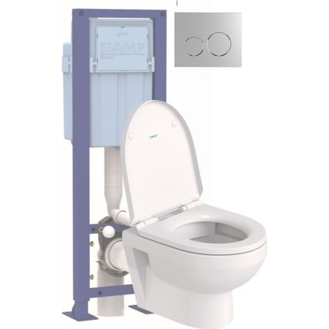 Pack inodoro compacto de pared sin aro DURAVIT Duravit N°1 con asiento anticaída + bastidor de soporte SIAMP + plato de mando cromado