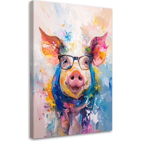 Leinwandbild Buntes Schwein mit Brille 80x120 (1/5)