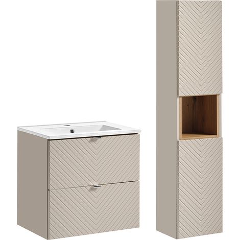 Waschtisch und Hängesäule 60cm Manoa mit 2 Schubladen, Kaschmir
