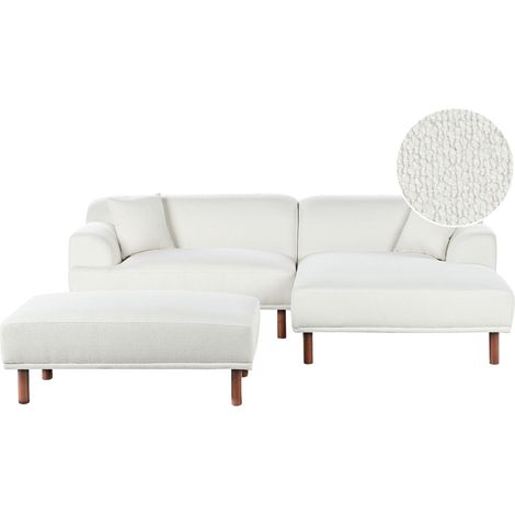 Corner Sofa 3 Seater HOLT Boucle White with Ottoman Left Hand