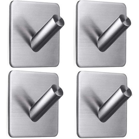 4 ganchos adhesivos, ganchos de pared de acero inoxidable para baño de 8 kg máx., toalleros con cinta adhesiva, para el hogar y la oficina, autoadhesivos - 3 (1/5)