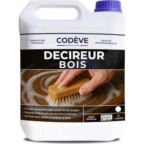 Codève Bois – Dégraissant décapant pour bois 5 L – Dissout cires anciennes sans noircir – Action rapide pour surfaces sensibles (1/4)