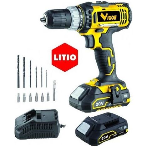 Vigor 9020024 VTB 24V Trapano Avvitatore con Percussione a Batteria 24V 1.3Ah Mandrino 13mm 16 Posizioni Coppia (1/2)