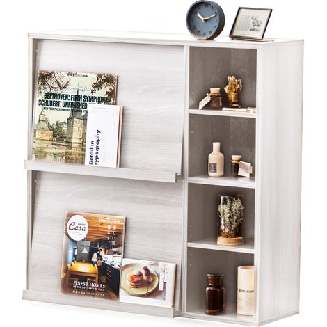 Iris Ohyama, muebles, estantería, estantería de almacenamiento, con 2 puertas, FR-F2 - Roble blanco, ancho de 33,8 x diámetro 89 x alto 90 cm