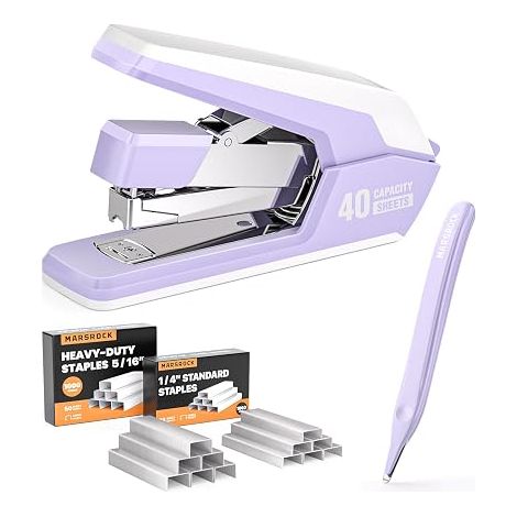Effortless Heavy Desktop Stapler, 40 Sheet Capacity, 1 Finger Stapling, Ergonomic and Easy to Load, Includes 2000 Staples and Magnetic Staples Remover, Purple (1/5)