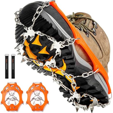 Crampons de montagne 19 dents, griffes en acier inoxydable épaissies, pointes antidérapantes, adaptés à la randonnée, au trail, à la course à pied et au trekking. (1/5)