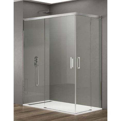Mampara de ducha angular 2+2 BASIC 110x80 cm cristal transparente perfil cromo (1/5)
