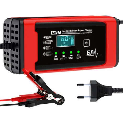 12 V 6 A Smart-Ladegerät für Autobatterie, intelligentes Ladegerät mit Temperaturkompensation, Motorrad-Batterieladegerät, 12-Volt-Autoladegerät für Auto, LKW, Boot, Rasenmäher
