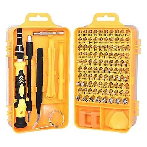 Kit d'outils de démontage et d'entretien de téléphones portables et d'ordinateurs avec tournevis de précision 115 en 1 (jaune) (1/5)