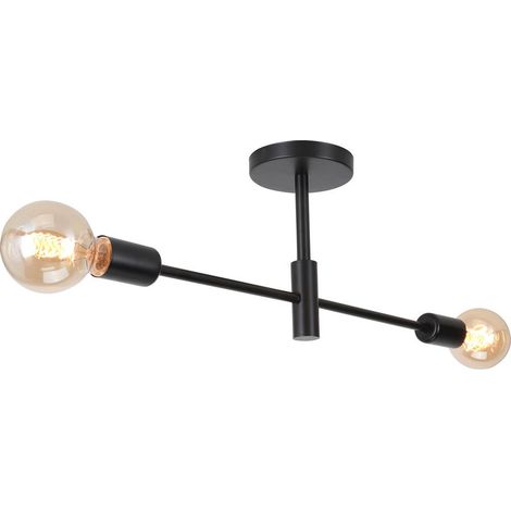 Lampe De Plafond En Métal Plafonnier Moderne 2 Lumières Noir Plafonniers D'Intérieur E27 Pour Salle De Bain Chambre Couloir Salon (1/5)