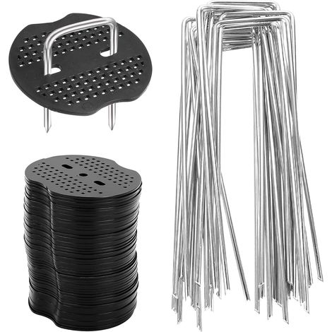 Lot de 50 Piquets de Jardin Sardines de Fixation + 50 Rondelles Sardine Piquets de Fixation pour Gazon Artificiel Bâche Jardin (1/5)