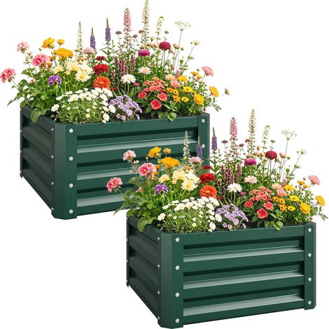 Set mit 2 Hochbeeten, Gemüsebeeten für Gemüse und Blumen, verzinkter Stahl, 60 x 60 x 30,5 cm, grün