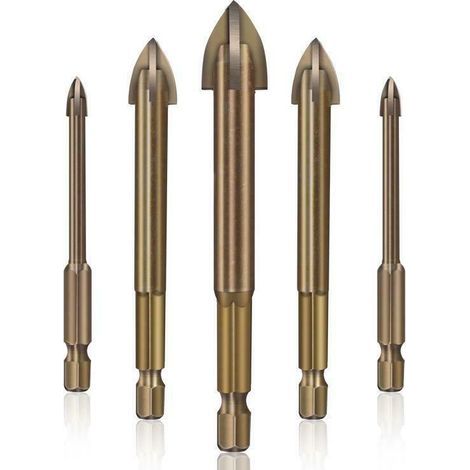 Juego de brocas Betterlife para azulejos, vidrio y cerámica, herramienta de perforación universal eficiente, brocas de carburo cementado multifuncionales, 5 brocas para azulejos de cerámica, juego de (1/4)