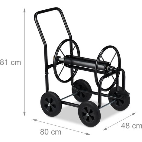 Carrello portagomma mobile con 4 ruote irrigazione facile giardino 80 x 40 x 90 cm in metallo nero 130008149