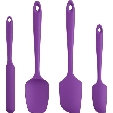 Lot de 4 spatules de cuisine monoblocs en silicone résistantes à la chaleur pour mélanger gâteaux crèmes et salades violettes (1/5)