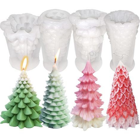 Lot de 4 moules en silicone sapin de Noël, kit moule silicone festif pour résine, bougie, savon DIY, moule 3D arbre de Noël pour fabrication de bougies en cire, décoration artisanale. (1/5)