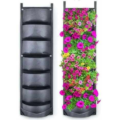 7 Poches Sacs De Culture Suspendus, Suspension Verticale Jardinière Murale Sac De Pot De Fleurs pour La Décoration De La Maison du Jardin De La Cour (Noir) (1/4)