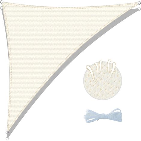 Voile d'ombrage Triangle 5x5x7m Respirant HDPE Toile Ombrage UV Protection pour Patio Balcon Jardin Terrasse Extérieur-Crème (1/5)
