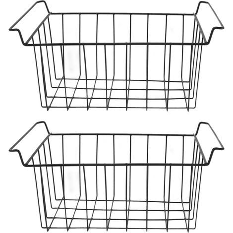 Lot de 2 Paniers de Rangement Congélateur en Fil Métal Noir 47,5x24,5x20cm Organisateur Suspension Étagère Réfrigérateur (1/5)