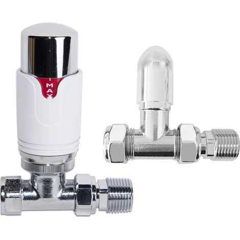 Designer Radiator 15mm Thermostatic White & Chrome Straight Valve (1/3)