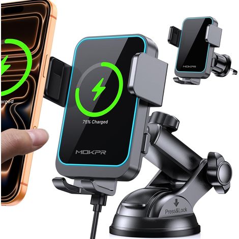 15W Support Telephone Voiture Induction, [Serrage Automatique] Chargeur Induction Voiture Rapide pour iPhone 17/16/15/14/13/12 Série& Samsung S25/S24/S23/S22 (Noir) (1/5)