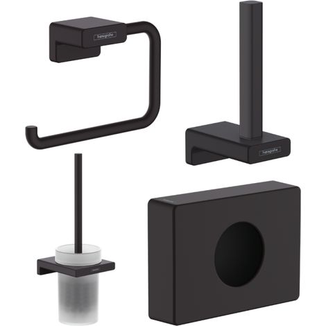 HANSGROHE Escobillero Addstoris + Portarrollos + Reserva portarrollos + Dispensador de bolsas higiénicas negro mate