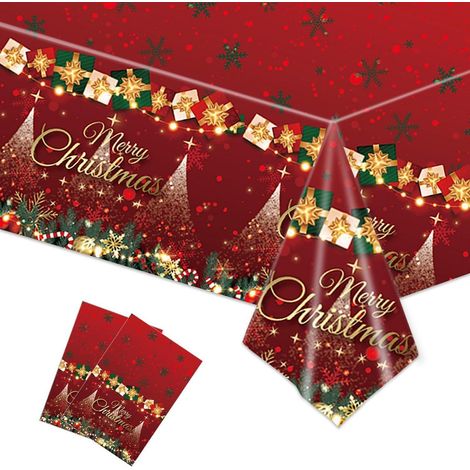 2er Set Weihnachtstischdecke 137x274cm Rot & Gold Wasserdicht & Abwischbar