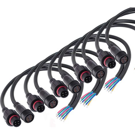 IP65 Waterproof Electrical Connectors, 4 Pin, 4 Cores Male Female LED Connector Plug, with Extension Cable 16AWG 20CM for Indoor Outdoor LED Strip Lights (5pairs) (1/5)
