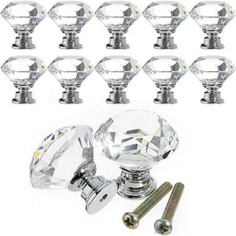 Bouton Cristal - 30 mm - Poignée Tiroir Meuble Armoire Placard Verre Transparent - Lot de 10 Pièces (1/4)