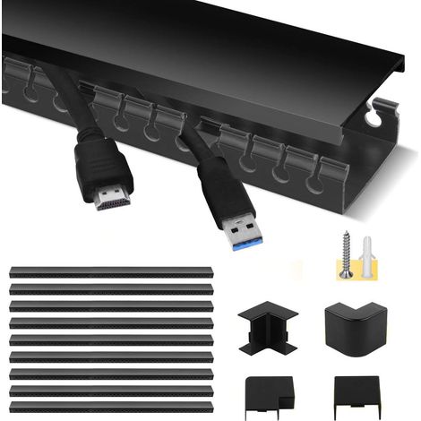 Conduit de Câbles, Cable Goulotte Rangement pour Câbles PVC Auto-adhésif, Panneau Gestion Câble Goulotte, Organisateur câbles, 9x39cm, Longueur 3,5m, Noir - (1/5)
