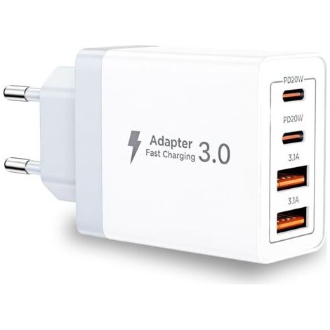 Chargeur USB C, 40W 4 Ports Bloc Chargeur USB C, Multiple Secteur Double PD+QC 3.1A Type C Rapide Adaptateur, Prise USB C pour iPhone 17/16/15/14/13/12/11/Pro Max/XS/XR/8/7/téléphone Samsung/Tablette (1/5)