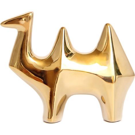 Figura Animal Pequeña - Cerámica Dorada - Para Sala, Dormitorio, Oficina, Estante - Camellos, Jirafas, Toros - 3 a 7,5 Pulgadas (1/5)