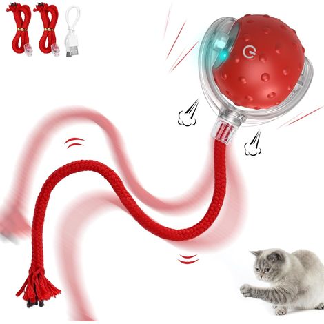 2 Stück interaktives Katzenspielzeug - Automatischer, wiederaufladbarer elektrischer Ball, unregelmäßige Bewegung, stimuliert den Jagdinstinkt, für erwachsene Wohnungskatzen, geeignet für Böden und Te