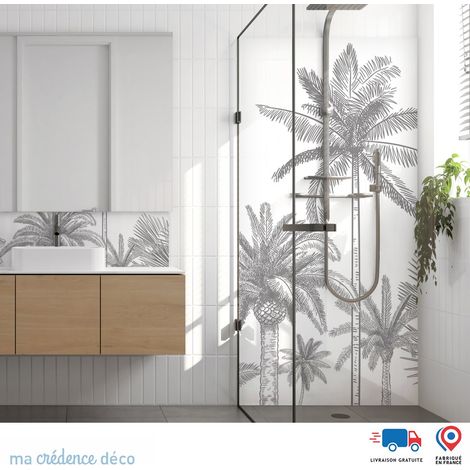 Panneau de douche : Palmiers colorés - Couleur Gris platine - Alu composite - 90 - 245 (1/3)