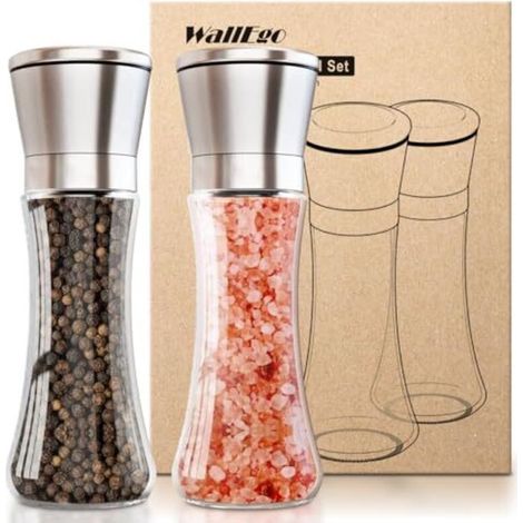 Salt and pepper mill, ceramic grinding disc, adjustable grind (coarse and fine), salt and pepper shakers, set of 2 [spices not included]