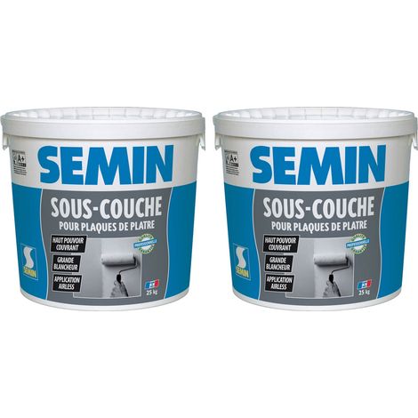 Semin – Sous couche plaque de plâtre prête à l'emploi – Seau de 25 kg – Application sur plaques de plâtre – Temps de séchage 1 à 2h