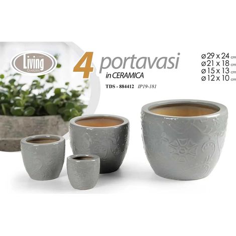 Set 4 portavasi in ceramica grigi Ø29/21/15/12 cm