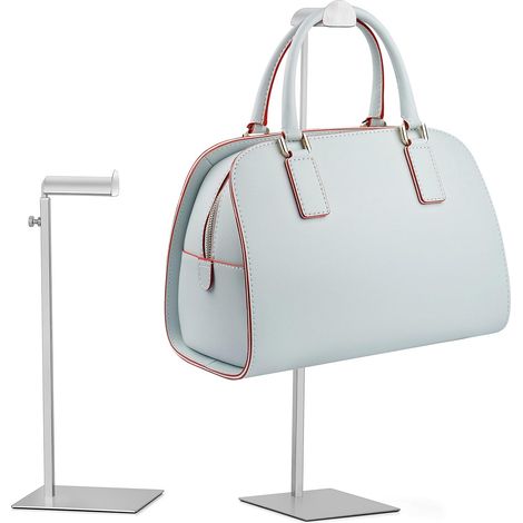 Supporto regolabile per borsa [set da 2] - Espositore per borse, cappelli e gioielli - Supporto per borsa in acciaio inossidabile regolabile in altezza, base piatta stabile - Argento metallizzato luci (1/5)