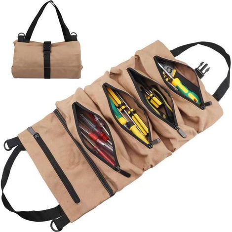 Sac à outils (kaki) – Petite boîte à outils enroulable – Sac de rangement pour outils robuste (outils non inclus) (1/5)