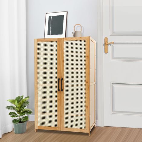 YISSALE-Schuhschrank 59 x 33 x 100 cm, 6 Fächer, freistehender Schuhschrank mit Schuhregal aus Bambus, Aufbewahrung für Hausschuhe, Aufbewahrungsregal (1/5)