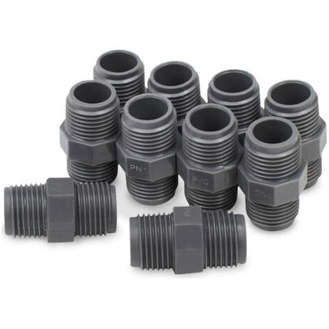Lot de 10 connecteurs mâles à mâles en PVC noir 3/4" BSP, adaptés pour l'irrigation des terres agricoles, connexion de tuyau d'eau (1/4)