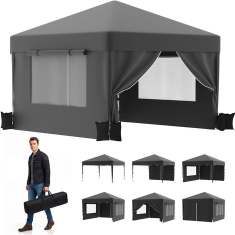 Tonnelle Pliante 3x3m Moustiquaire Aérée Anti-Insectes - Gris (1/5)