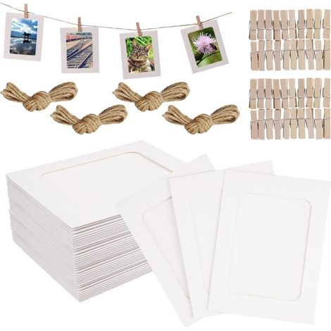 40 Pièces Cadre Photo en Papier,11.5 x 15.5 cm Cadre Photo Carton Cadres En Carton Kraft Papier vec Pinces en Bois et Corde de Chanvre pour Bureau Domicile Dortoir Chambre Murale Décorations (1/5)