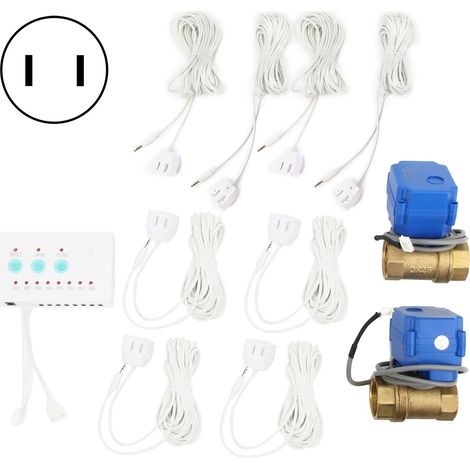 Détecteur de fuite d'eau DN25 avec 2 vannes et protection anti-débordement 8 voies, système d'alarme pour inondation, alimentation AC100-240V, prise américaine, capteur de niveau d'eau. (1/5)