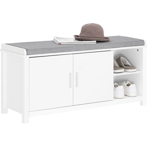 Banco Zapatero con 2 Puertas para Entrada Dormitorio Banco de Almacenamiento de Asiento con 2 Estantes Abiertos Blanco 105 x 35 x 51 cm FSR168-W SoBuy ES (1/5)