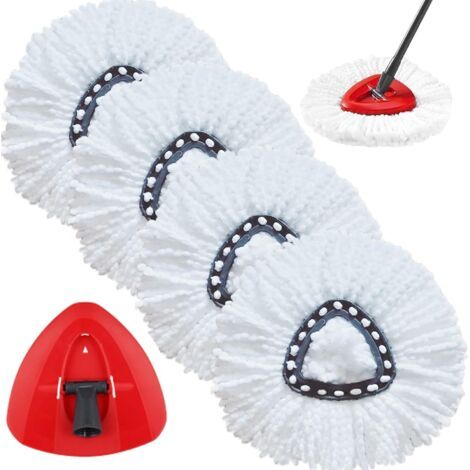 QORVA-Tête de balai compatible avec le balai Vileda Turbo 2 en 1, 4 têtes de balai blanches + 1 base de balai pour recharges EasyWring & Clean